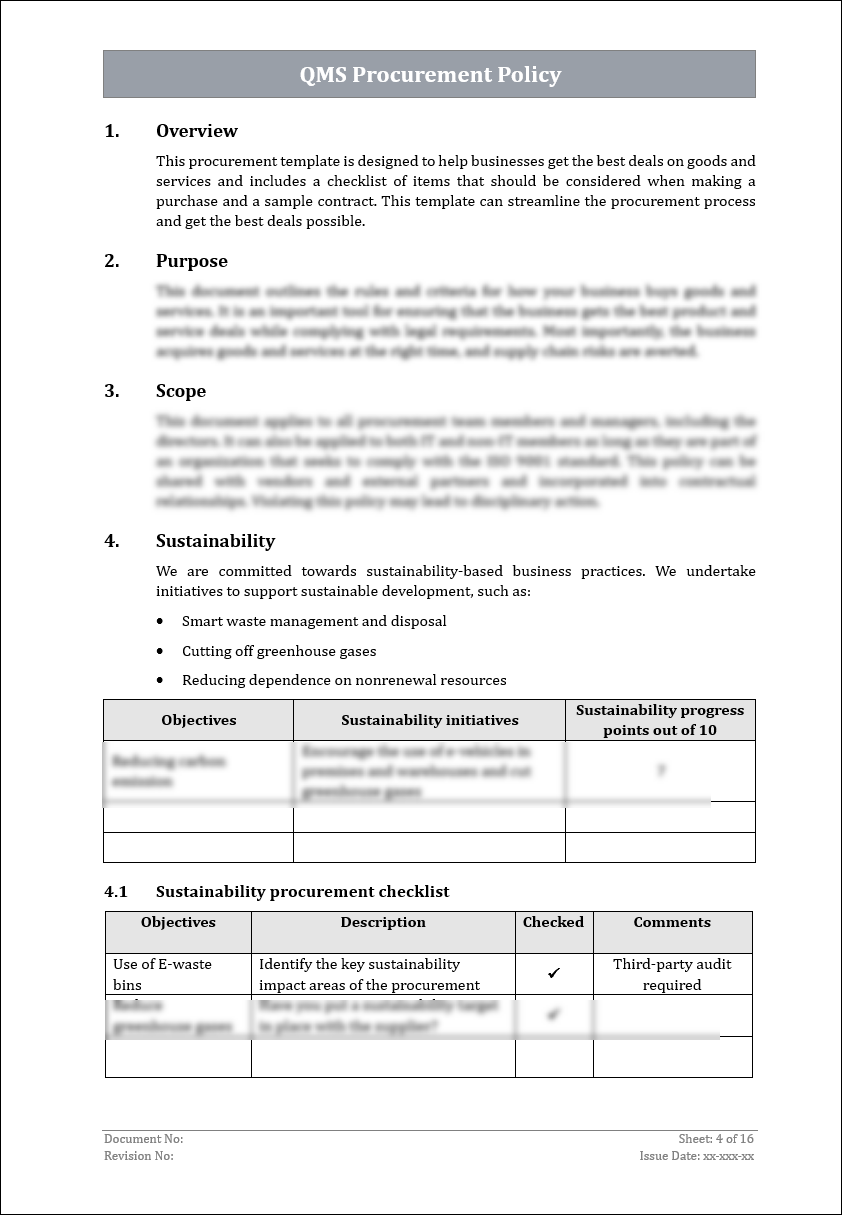 ISO 9001: QMS Procurement Policy Template