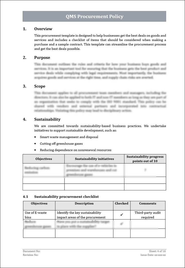 ISO 9001: QMS Procurement Policy Template