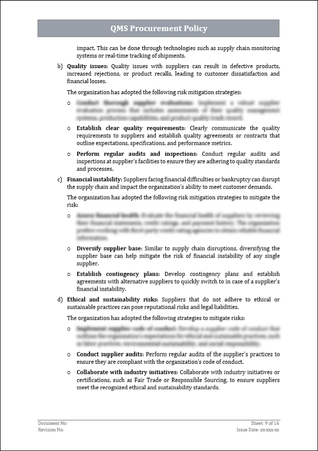 ISO 9001: QMS Procurement Policy Template