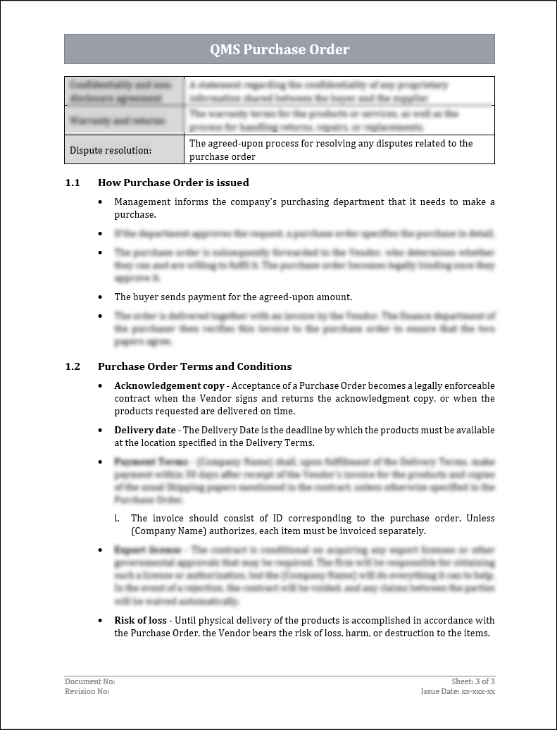 ISO 9001:QMS Purchase Order Template