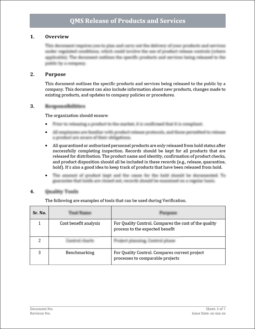 ISO 9001:QMS Release of Products and Services Template