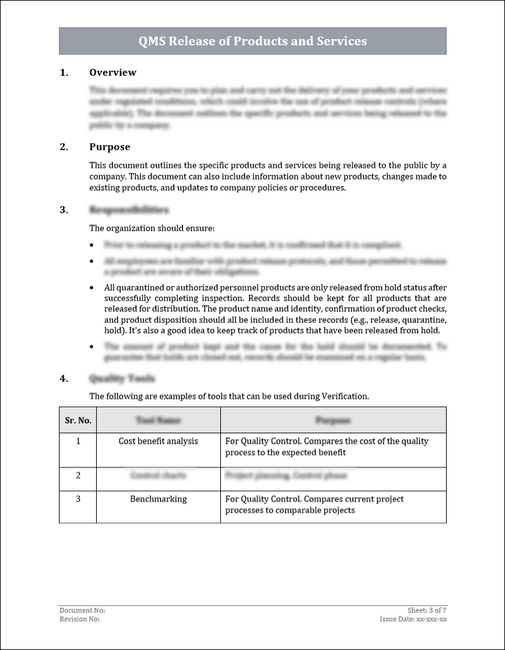 ISO 9001:QMS Release of Products and Services Template