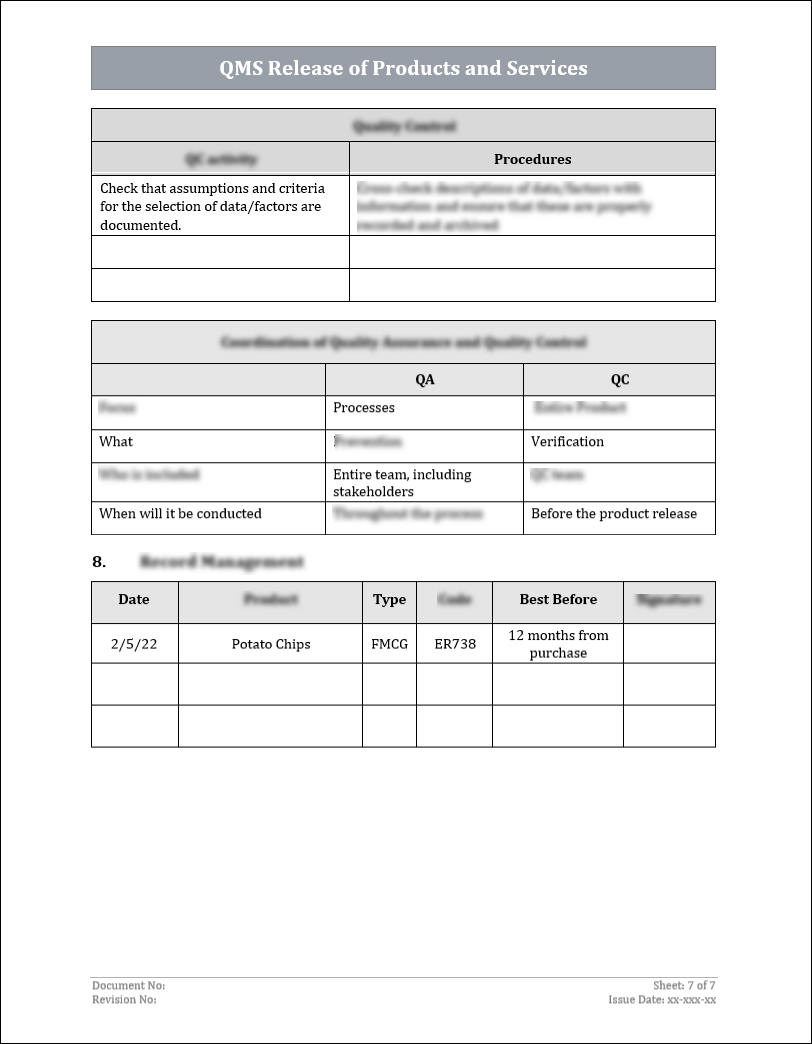 ISO 9001:QMS Release of Products and Services Template