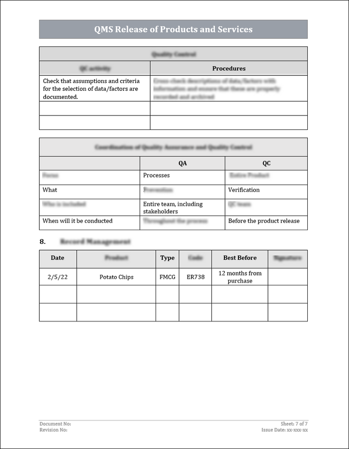 ISO 9001:QMS Release of Products and Services Template