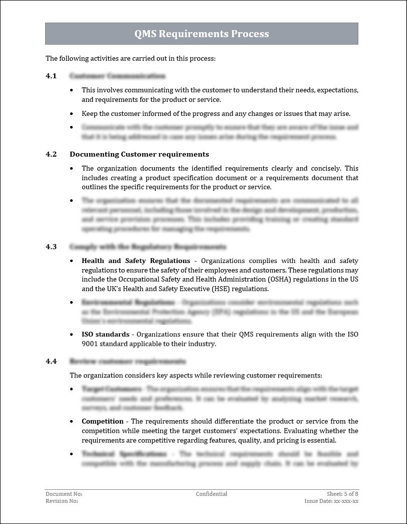 ISO 9001:QMS Requirements Process Template