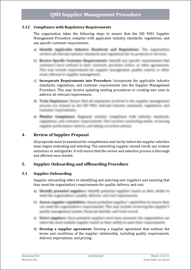 ISO 9001:QMS Supplier Management Procedure Template