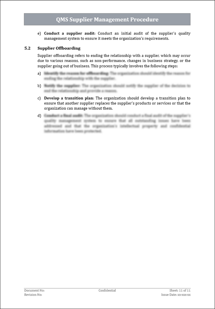 ISO 9001:QMS Supplier Management Procedure Template