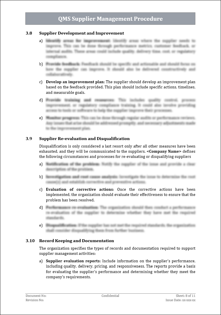 ISO 9001:QMS Supplier Management Procedure Template