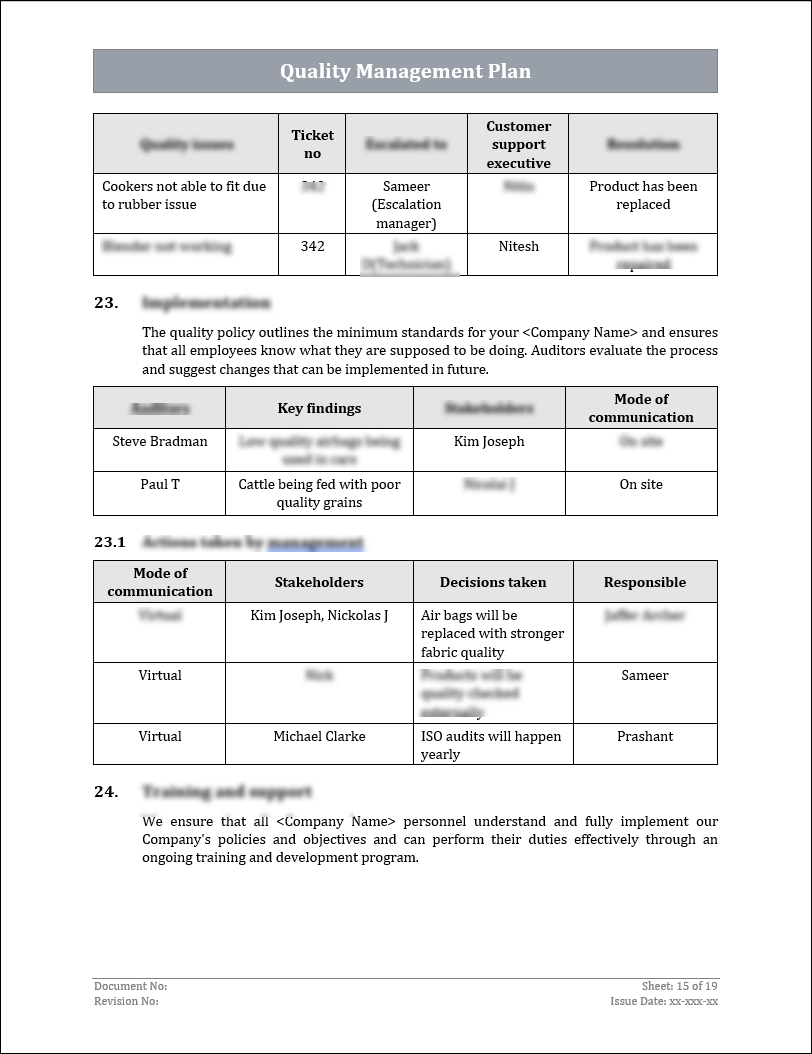 ISO 9001:QMS Quality Management Plan Template