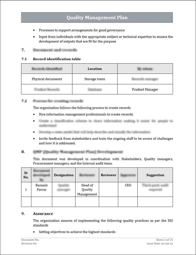 ISO 9001:QMS Quality Management Plan Template