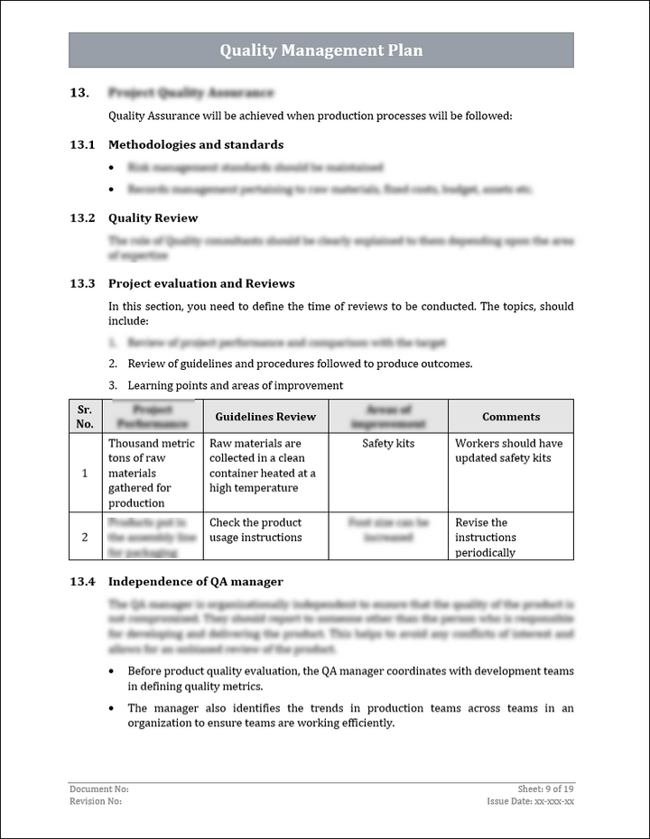 ISO 9001:QMS Quality Management Plan Template