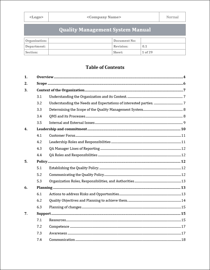 ISO 9001:QMS Quality Management System Manual Template