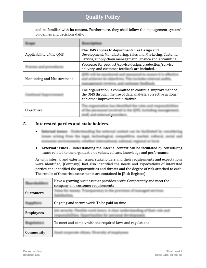 ISO 9001:QMS Quality Policy Template