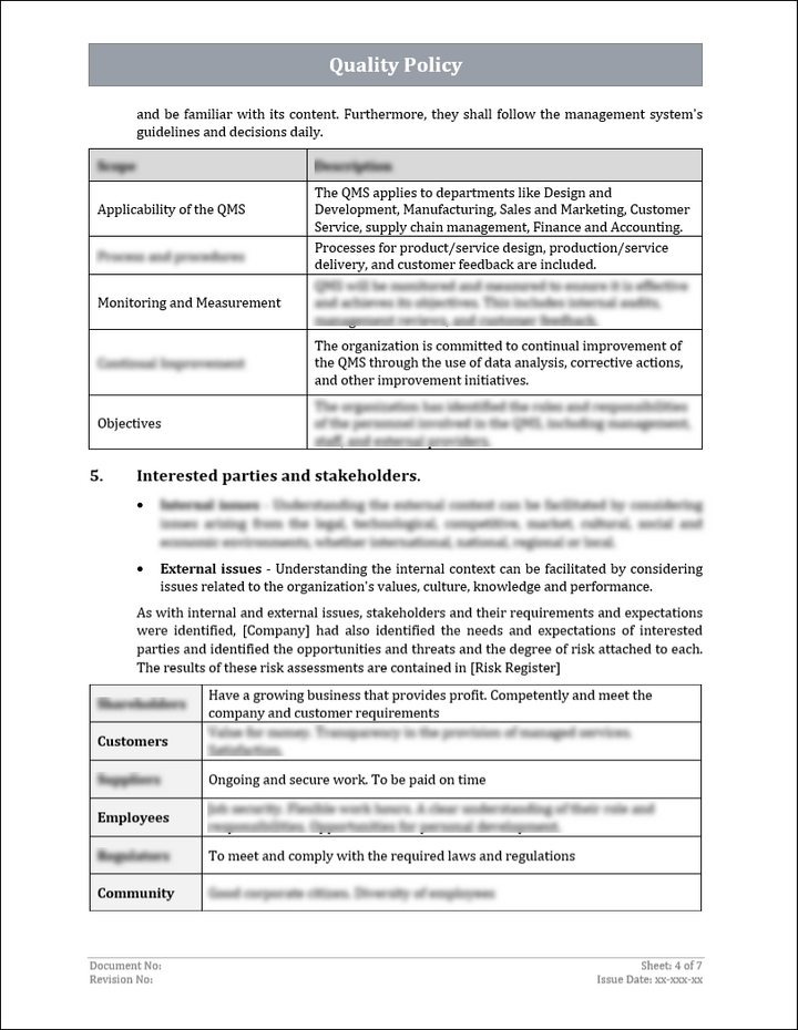 ISO 9001:QMS Quality Policy Template