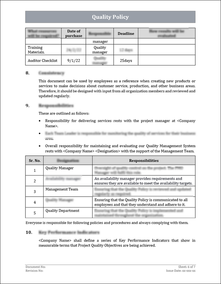 ISO 9001:QMS Quality Policy Template