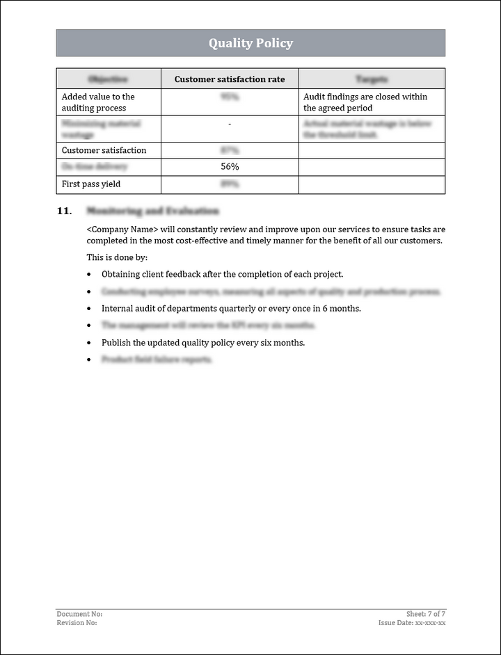 ISO 9001:QMS Quality Policy Template