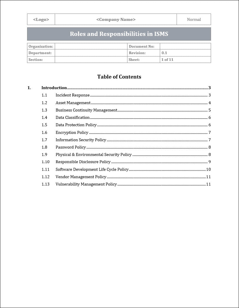 ISO 27001:2022 - Roles and Responsibilities In ISMS Template