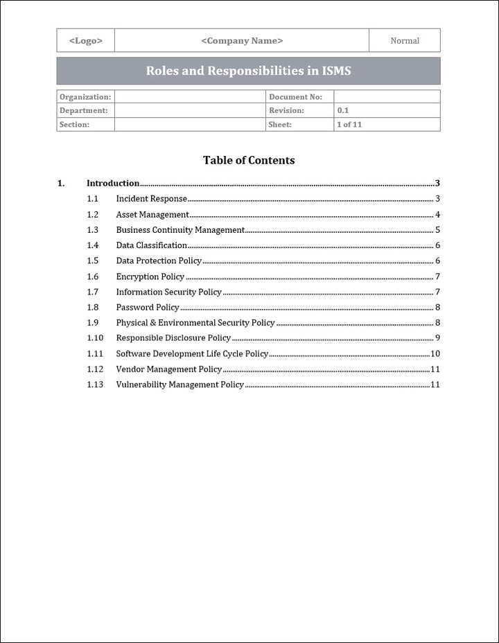 ISO 27001:2022 - Roles and Responsibilities In ISMS Template