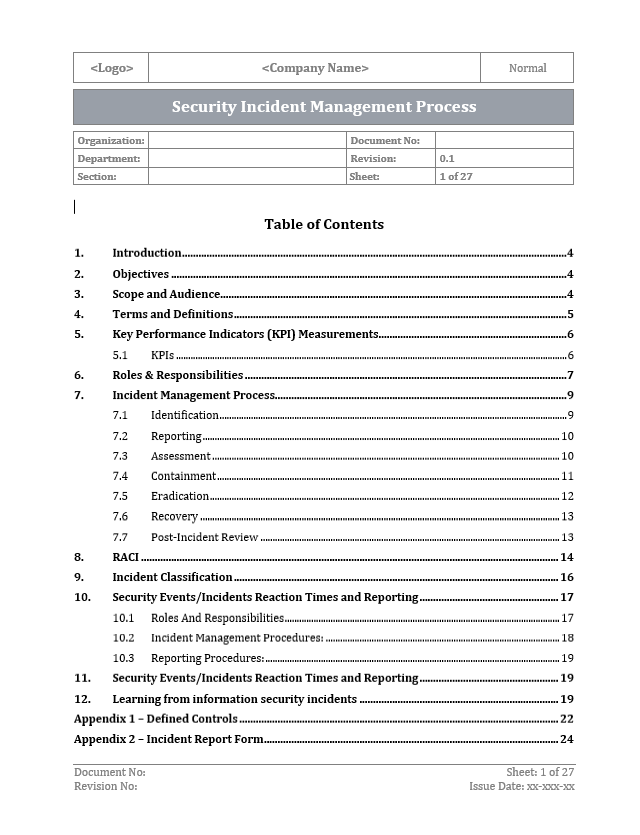 ISO 27001 - Security Incident Management Process Template