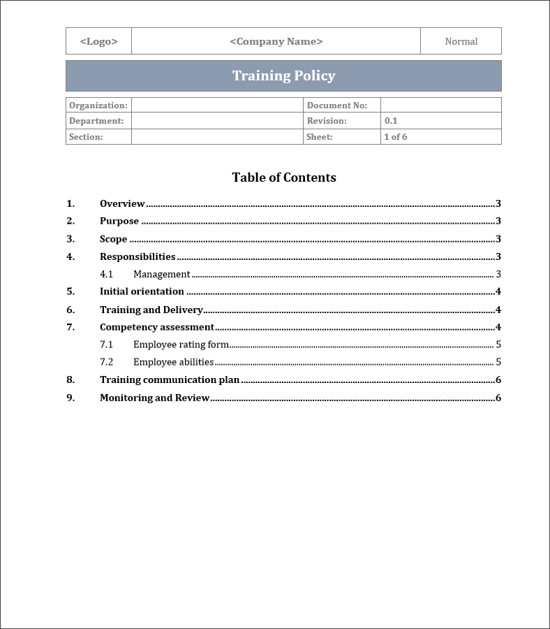 ISO 9001 Training And Competency Template