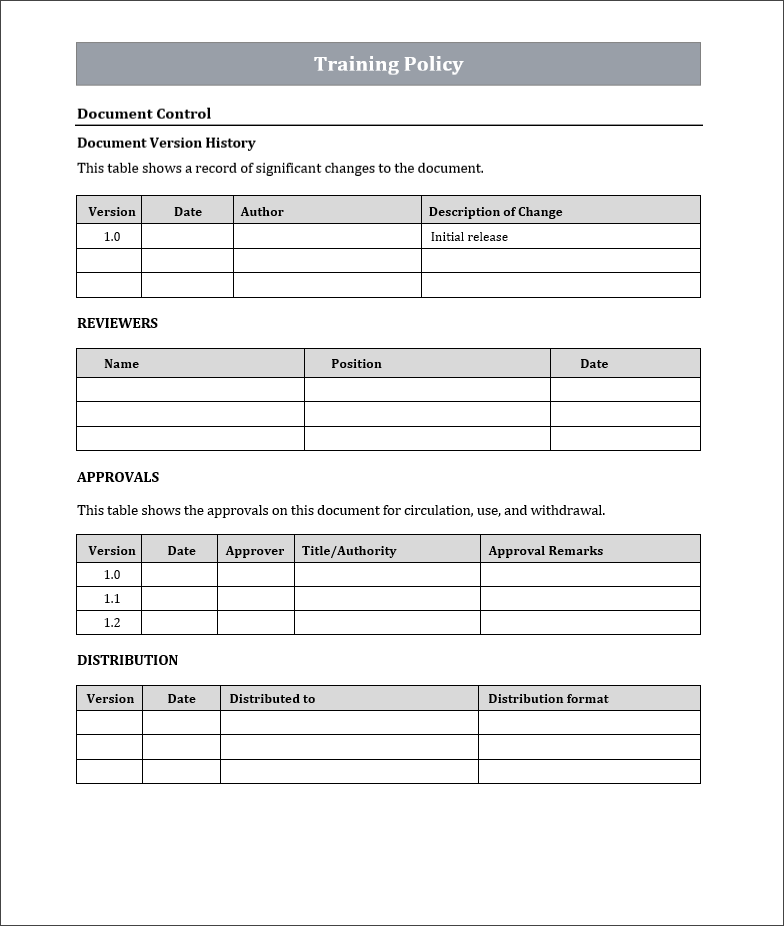 ISO 9001 Training And Competency Template