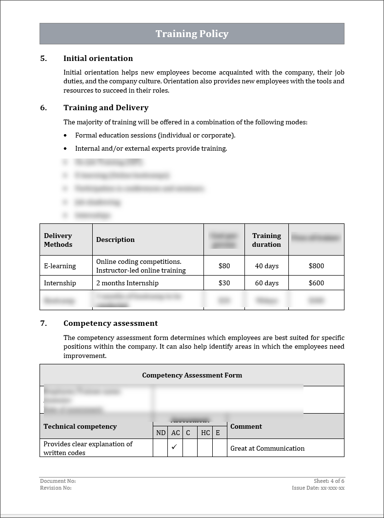 ISO 9001 Training And Competency Template