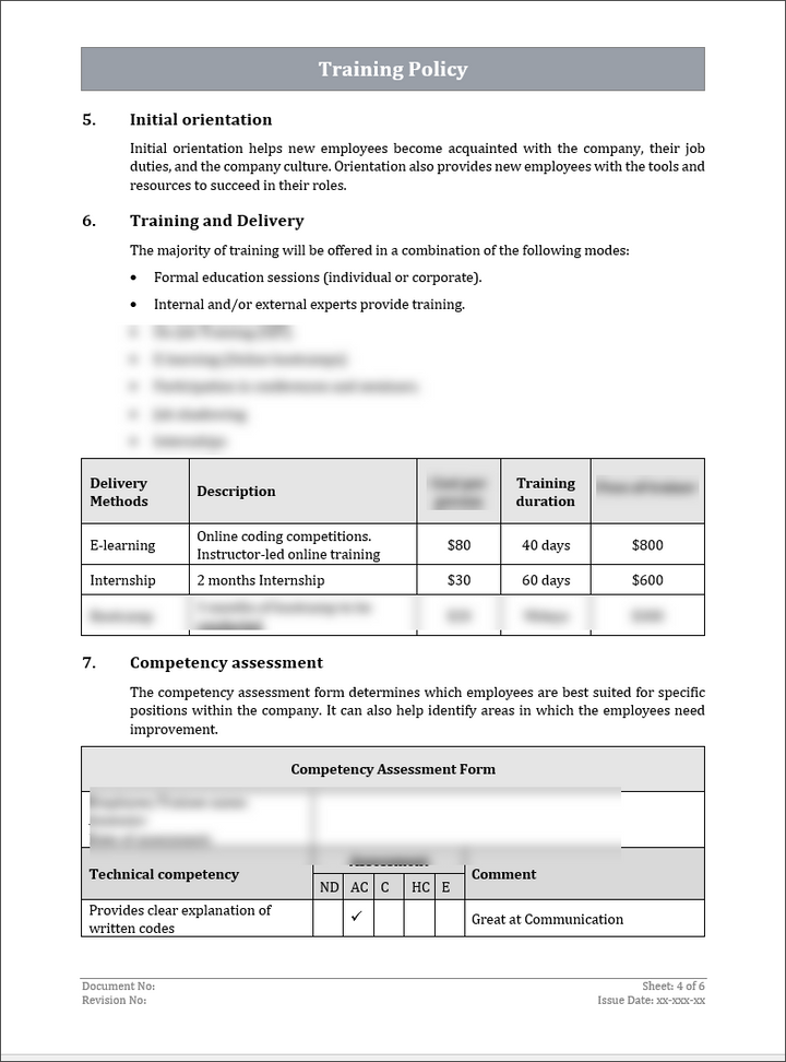 ISO 9001 Training And Competency Template