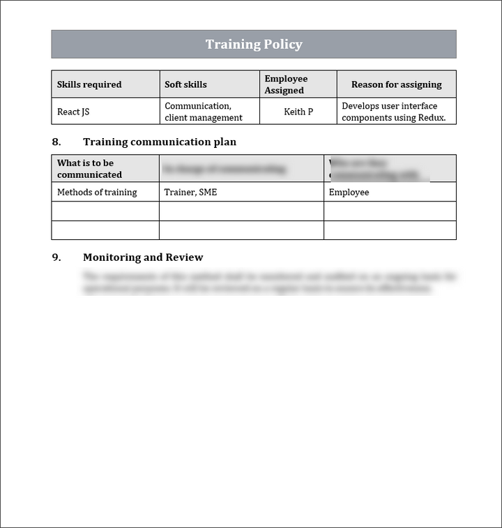 ISO 9001 Training And Competency Template