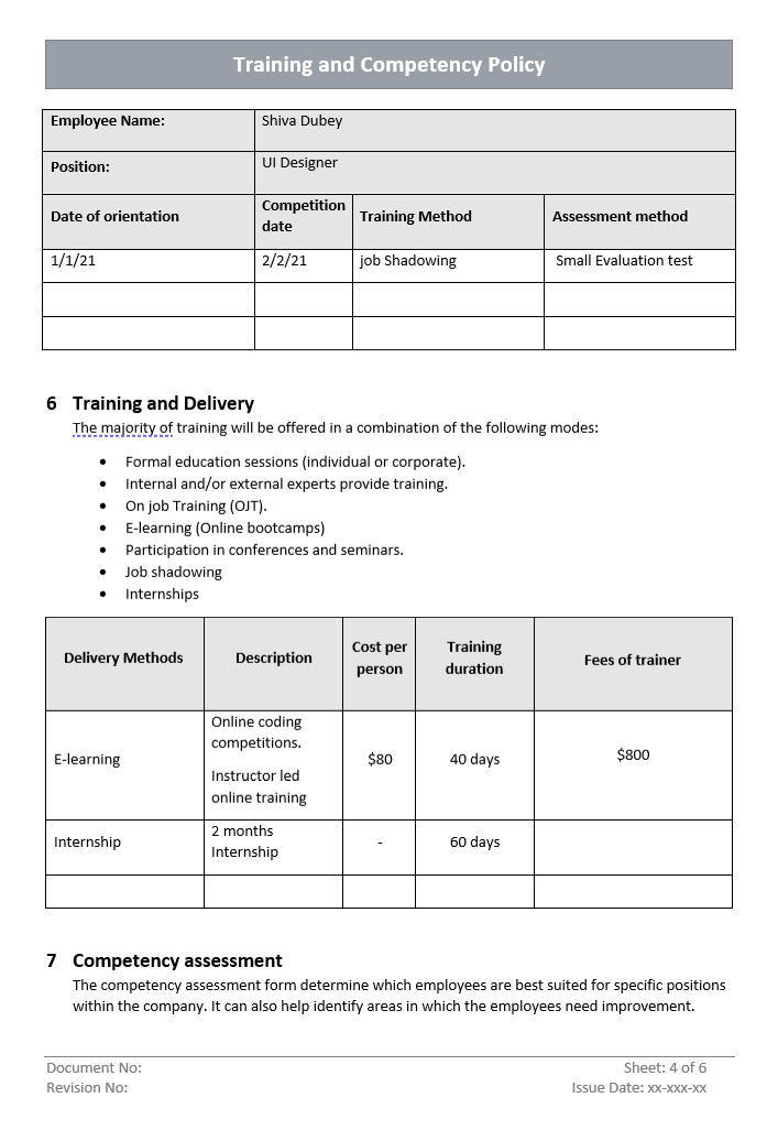 Training and Competency Assessment