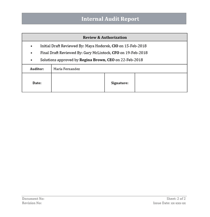 Internal Audit Report Template