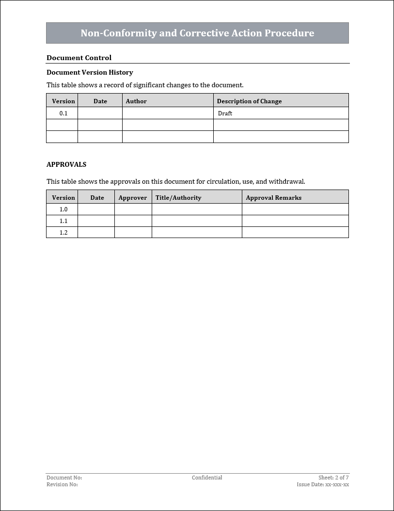 ISO 22301 Non Conformity and Corrective Action Procedure Template