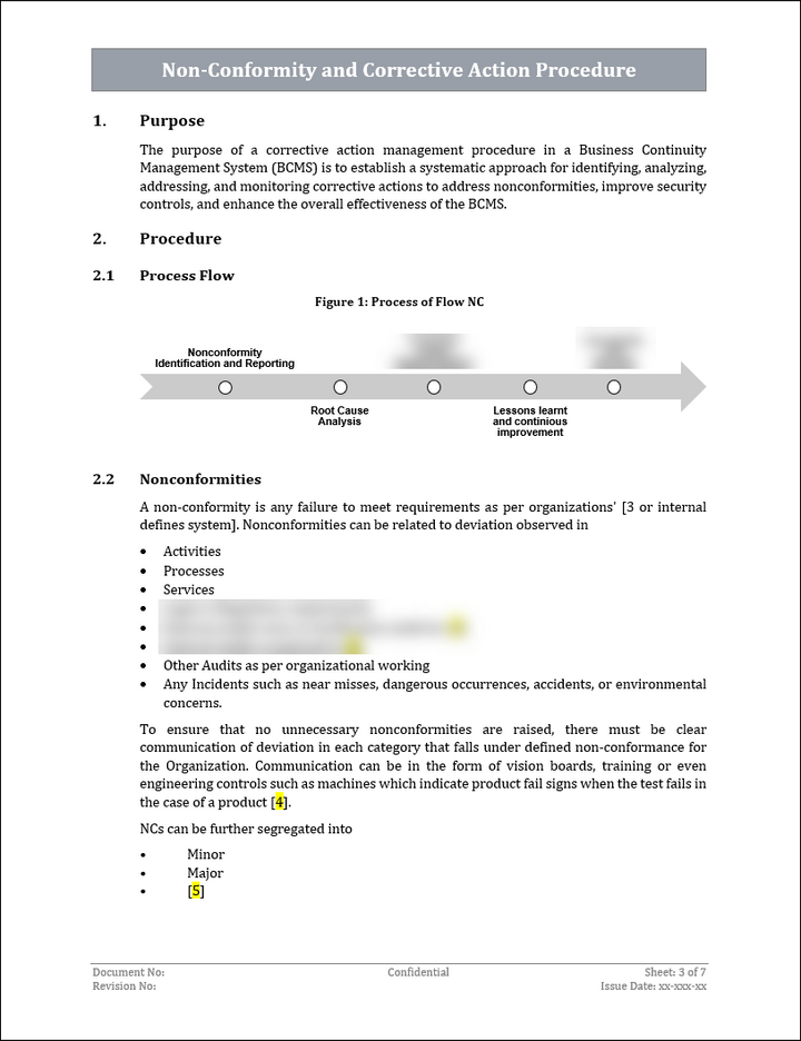 ISO 22301 Non Conformity and Corrective Action Procedure Template