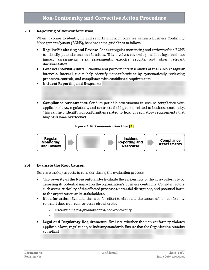 ISO 22301 Non Conformity and Corrective Action Procedure Template