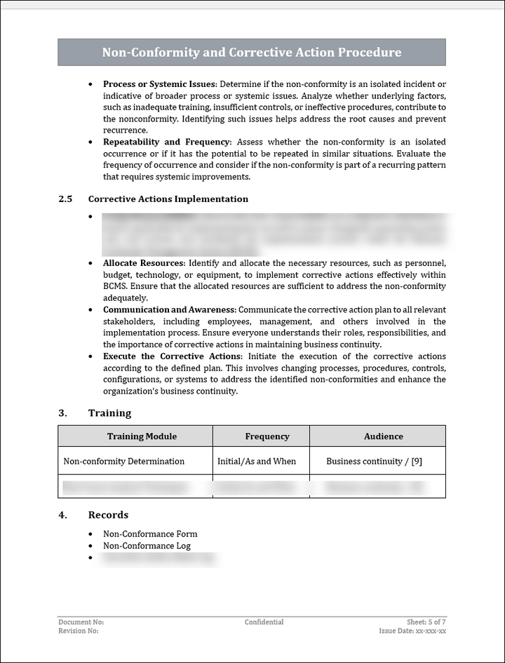 ISO 22301 Non Conformity and Corrective Action Procedure Template