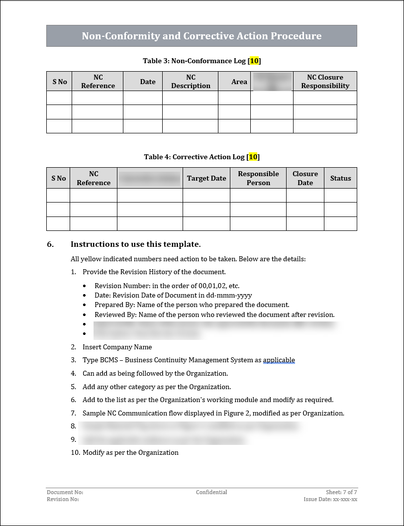 ISO 22301 Non Conformity and Corrective Action Procedure Template