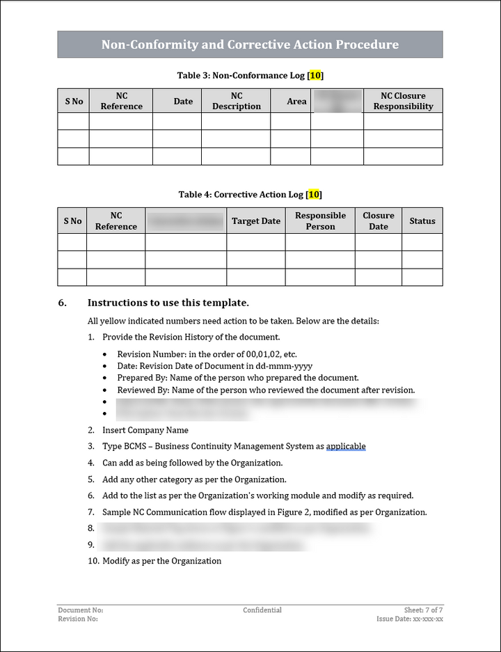 ISO 22301 Non Conformity and Corrective Action Procedure Template