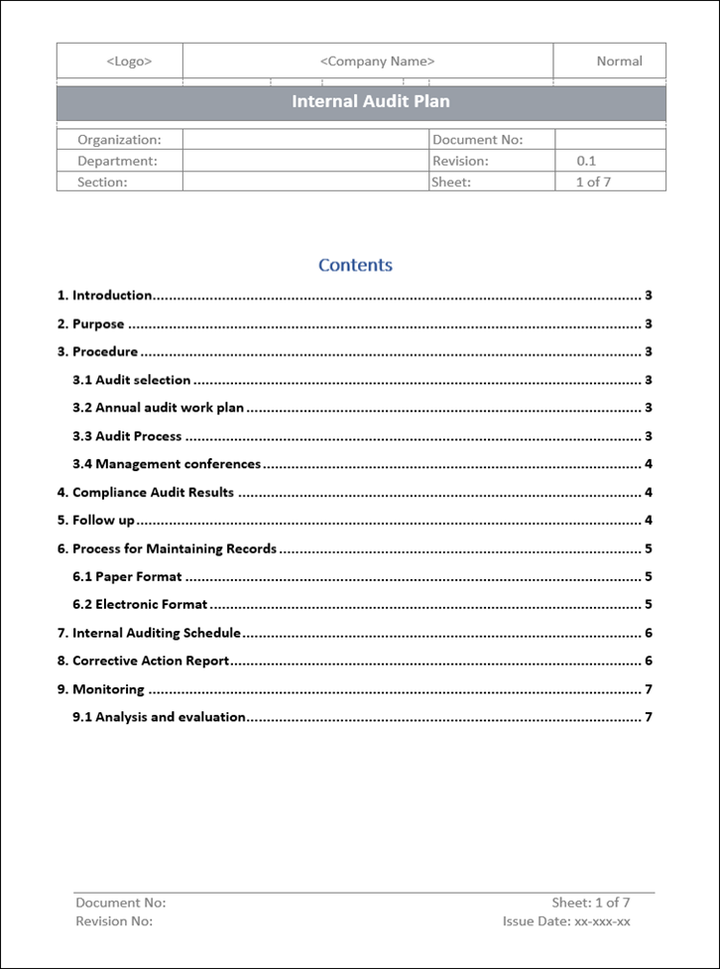 Internal audit plan