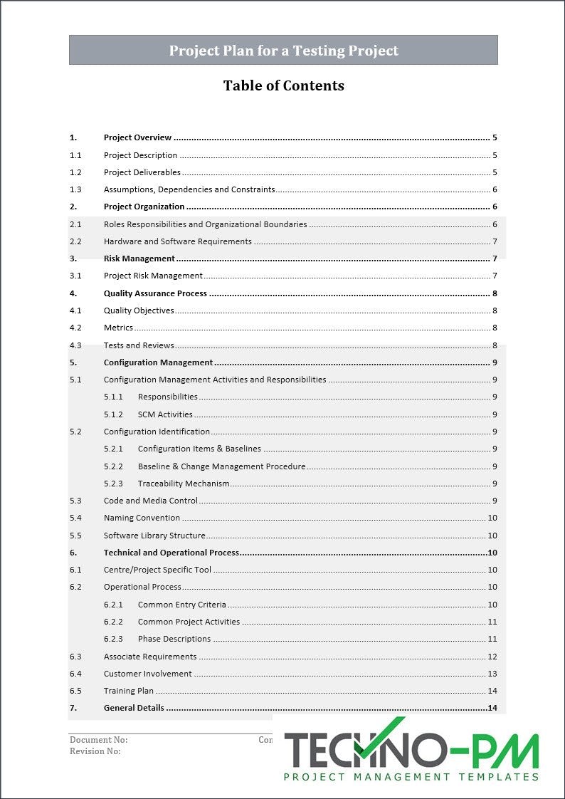 Project Plan for a Testing Project