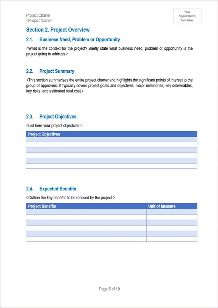 project charter, project charter template