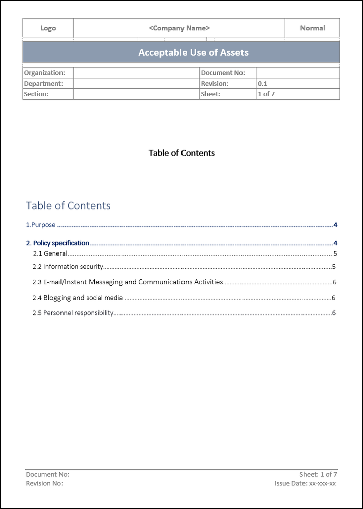 acceptable use of assets, use of assets, MS word,, acceptable use of assets, use of assets,  template