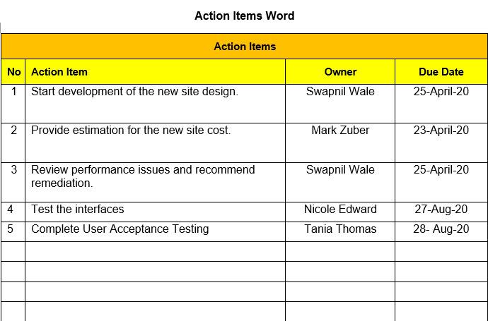 Action Item Tracker Template