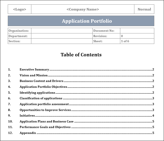 Application Portfolio Template