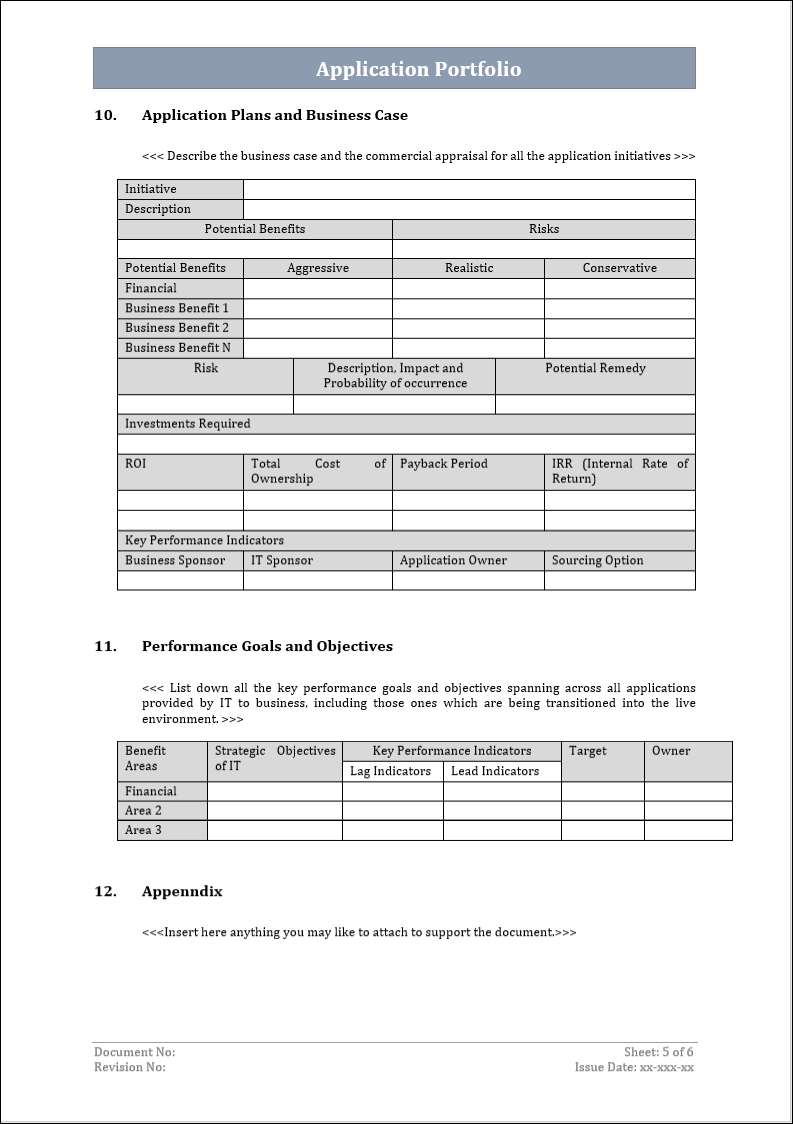 Application portfolio template, Application portfolio