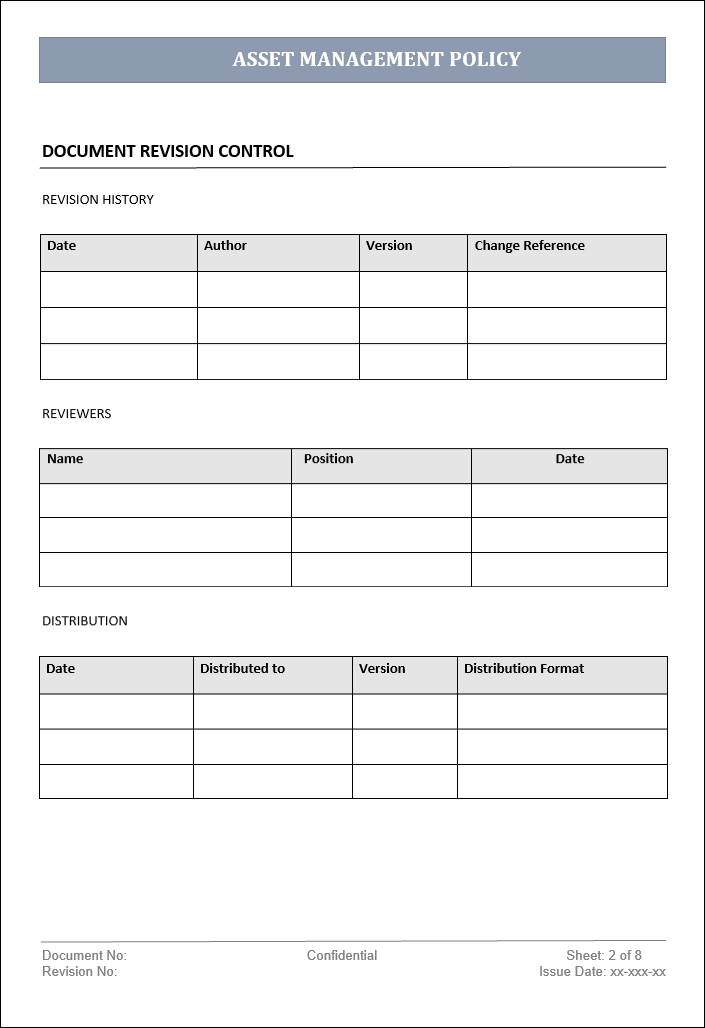 Asset management policy, asset management policy template, asset management, asset management template