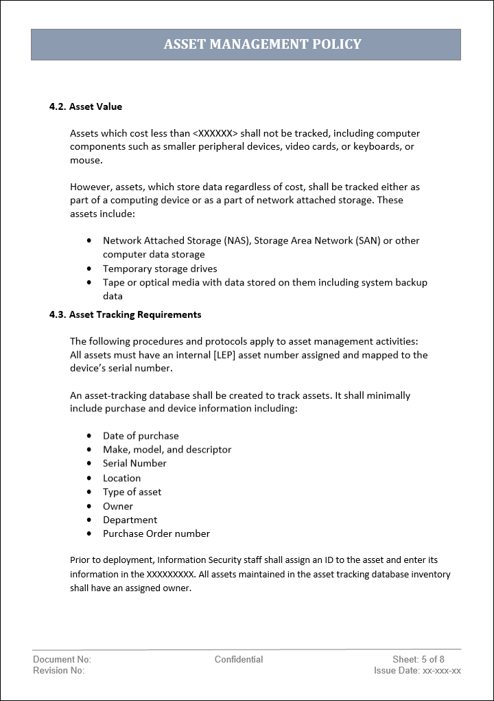 Asset management policy, asset management policy template, asset management, asset management template