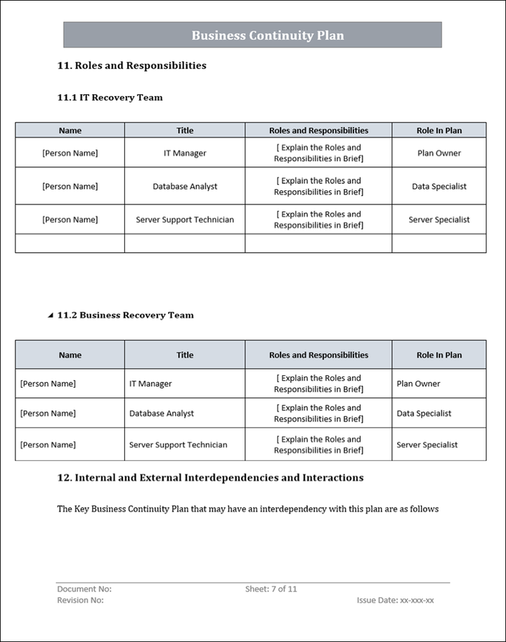 ISMS Business Continuity Plan Template