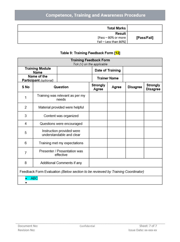 Competence training and awareness