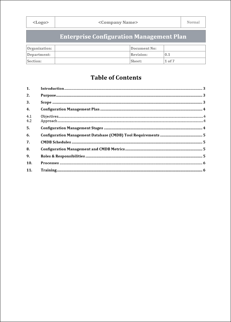 Configuration management plan