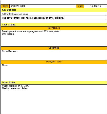 Daily Status Update Word Template 