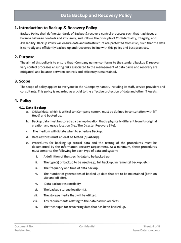 Disposal and destruction policy, data backup